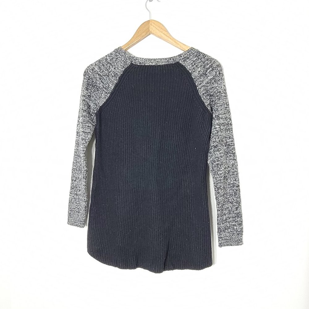 Loft Petites Black Marl White Long Sleeve Knit Mixed Media Sweater Size XXS - Picture 7 of 9